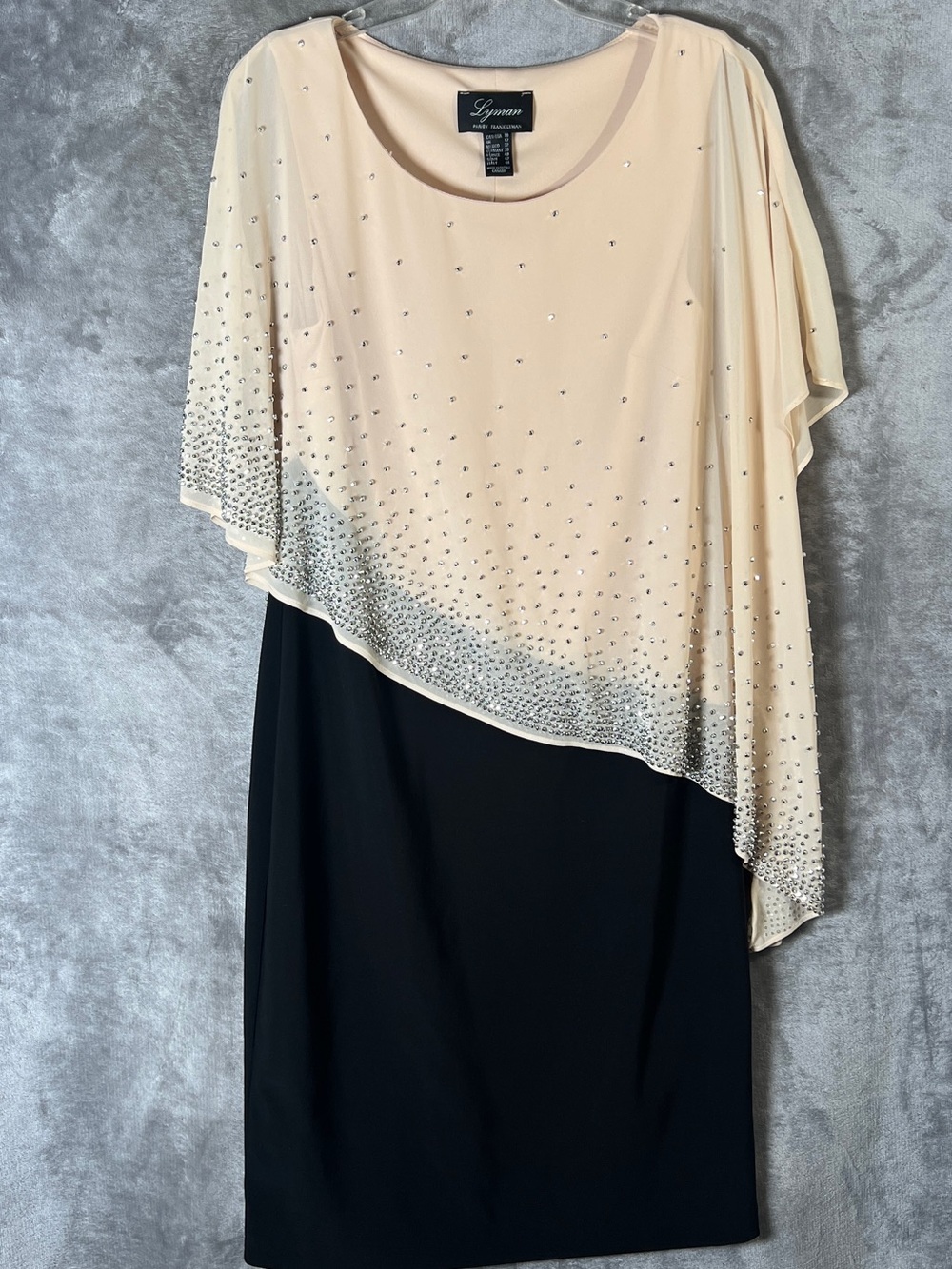 Frank Lyman Design Black & Champagne Asymmetrical Capelet Dress